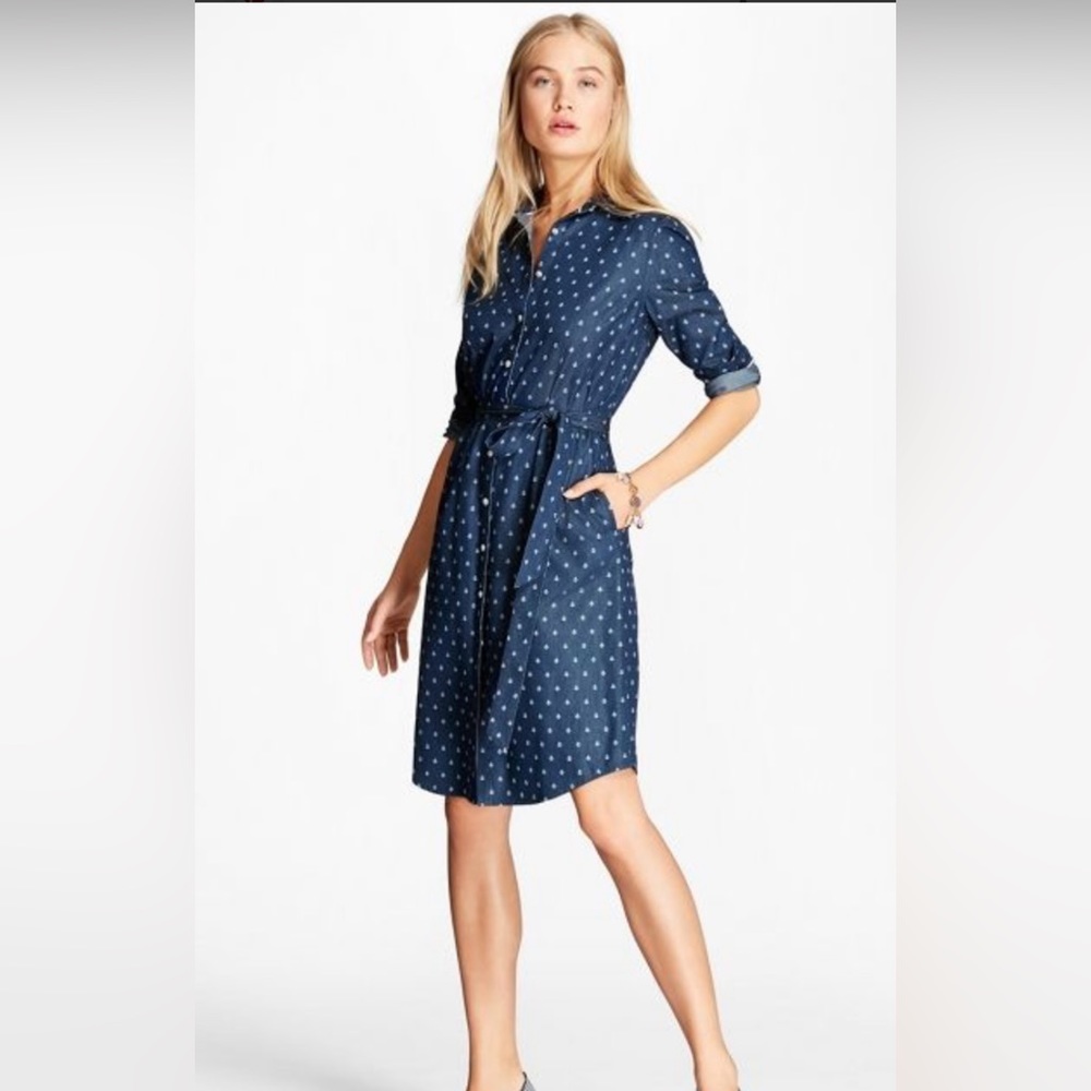 Brooks Brothers Red Fleece Anchor Print Shirtdress sz8 NWT